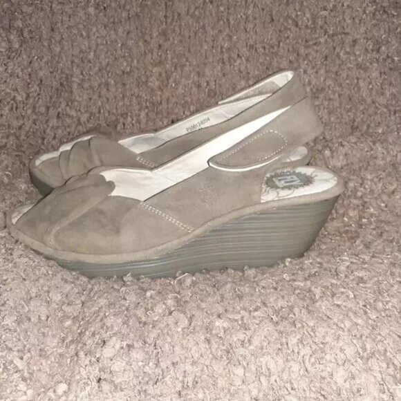 FLY LONDON-Yakin-Taupe Nubuck Leather Slingback Wedges-SZ 41-9.5-Near Mint - Picture 4 of 7